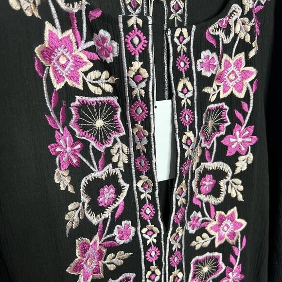 MISA LA x Anthropologie Dress Womens Medium Black Pink Embroidered Maxi Boho - Picture 16 of 16